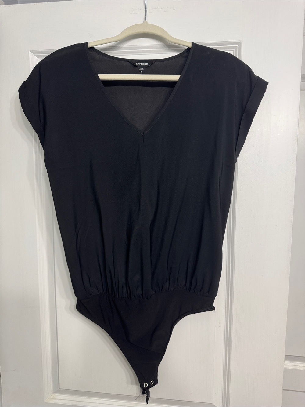 Express Black V-Neck Short Sleeve Bodysuit